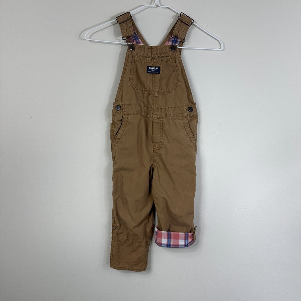 Oshkosh B'gosh Lightweight Bib Overalls Vestbak Girl's 4T Khaki / Pink Girl's 4T